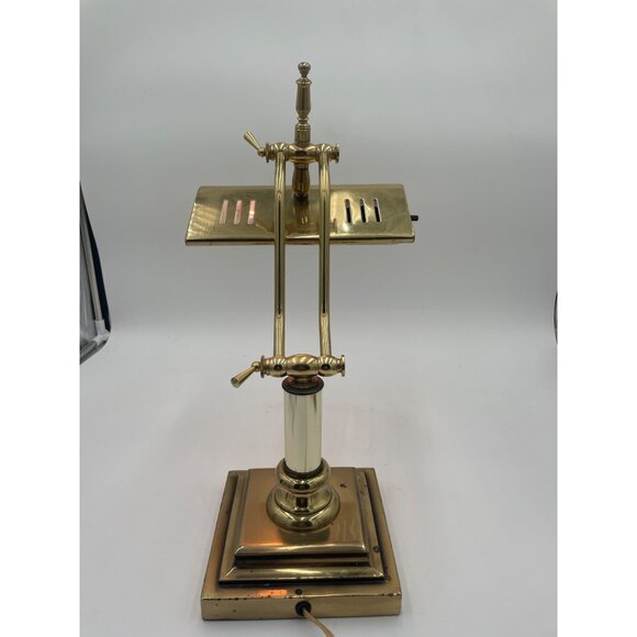 Vintage Brass Bankers Adjustable Knuckle Desk Lamp Slotted Shade Art Deco Design - Picture 10 of 13